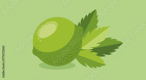 Fresh Lime With Mint Leaves On Green Background Depicting Summer Flavorful Drinks