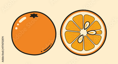 Fresh Orange Fruit Artwork Showing Whole And Sliced Citrus On Creamy Background