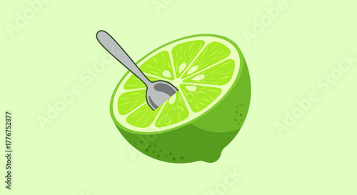 Fresh Lime With Spoon Representing Freshness and the Taste of Citrus Fruit