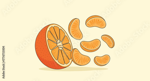 Fresh Orange Illustration with Separated Sections and Warm-toned Background