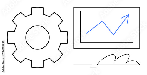 Gear alongside a rising graph in a simple flat design. Ideal for growth, analytics, productivity, efficiency, planning, strategy, business process, simple flat metaphor