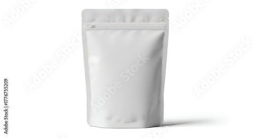 Modern blank white stand up pouch with zipper for product packaging and branding mockup