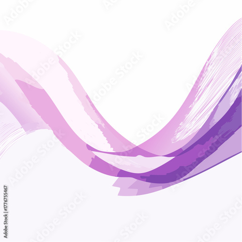 Abstract flowing wave of purple and pink hues with brush stroke texture on white background vector illustration