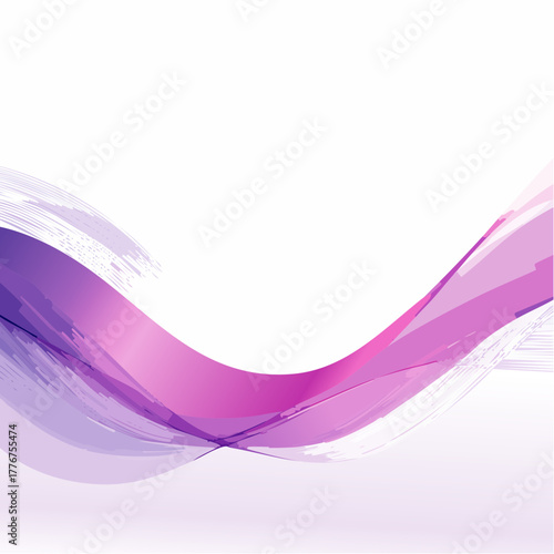 Abstract flowing wave with purple and pink gradients and brush stroke texture on white background vector