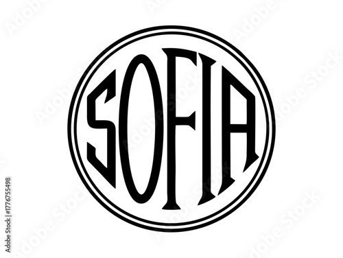 Sofia name circular monogram logo. Art-deco inspired, minimalist, vintage. Branding, badges, labels, signage, stickers, posters. 