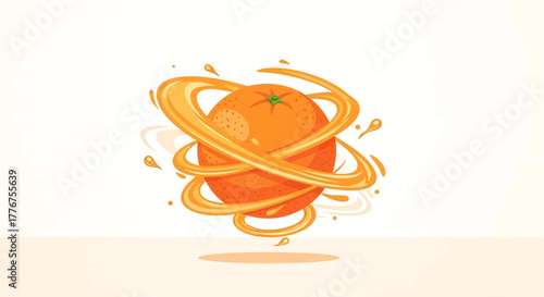 Fresh Orange Splatter Illustration Depicting Zesty Pulp And Juice Around Fruit