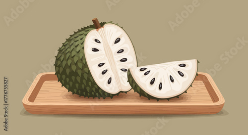 Fresh Soursop Illustration On A Wooden Tray Depicting Exotic Fruit And Healthy Eating