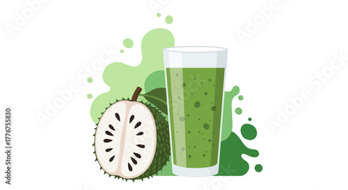 Fresh Soursop Illustration Depicting Smoothie With Tropical Fruit and Vibrant Green Aesthetic