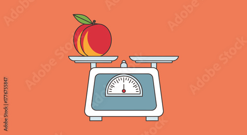 Fresh Peach Placed on a Weight Scale, Indicating Measurement and Dietary Considerations