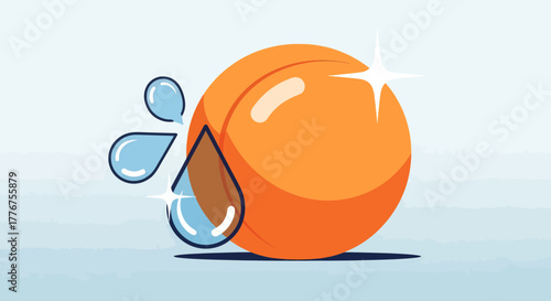 Fresh Peach With Water Drops Illustration In Digital Art Style Over a Light Grey Background