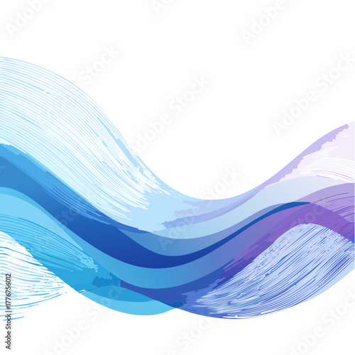 Abstract Blue and Purple Wavy Brush Stroke Background with White Space wave