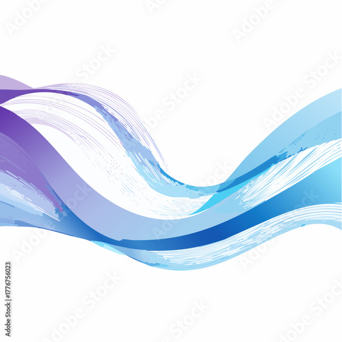 Abstract Blue and Purple Wavy Brush Stroke Background with White Space wave