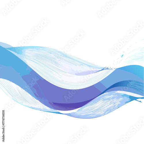 Abstract Blue and Purple Swirling Wave Pattern with Brush Strokes and Splashes Keywords: abstract, blue, purple, wave, swirling, flowing, water, liquid, paint, brush stroke, splash, dynamic