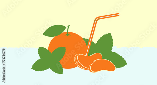 Fresh Tangerine And Mint Beverage Composition Representing Sunny Tropical Refreshment