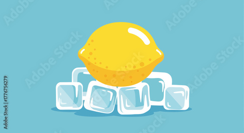 Fresh Yellow Lemon Chilling on Ice Cubes for a Refreshing Summer Beverage