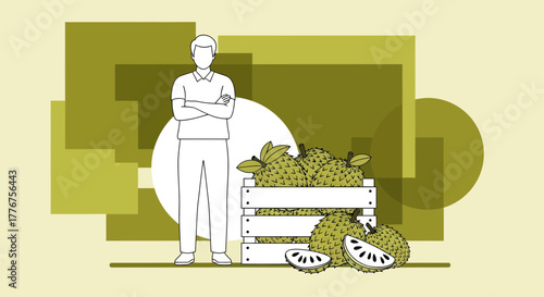 Fresh Produce Vendor Representing Sweet Flavors of Soursop Fruits in Illustration