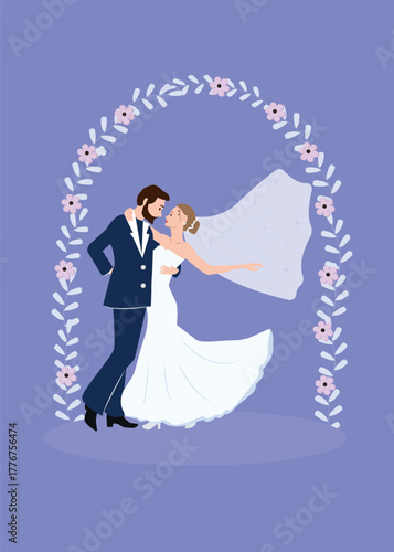 Elegant Wedding Couple Under Floral Arch