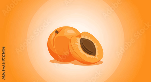 Freshly Cut Apricot Fruit Against Orange Background With Juicy Seeds and Pulp