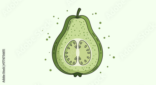 Freshly Cut Guava fruit, Vibrant Green Color, Healthy Food Illustration for Design
