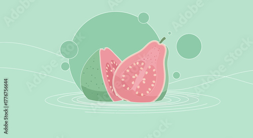Freshly Cut Guava Slices On Minimalistic Background With Geometric Design