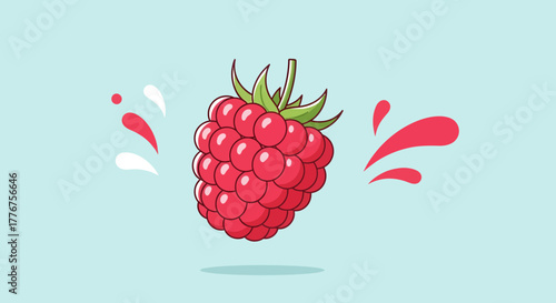 Fresh Raspberry Illustration With Splash Elements On a Pastel Background