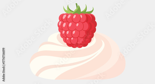 Fresh Raspberry Resting Upon Creamy Swirls, Illustrating Fine Dessert Presentation