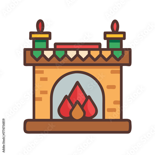 christmas fireplace, cozy fireplace, holiday fireplace, winter fireplace, burning hearth, festive fireplace, christmas hearth, warm fireplace icon, cozy winter icon, holiday season icon, fireplace wit