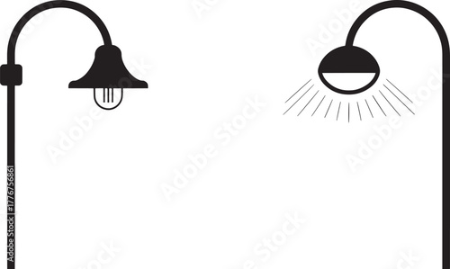 Black Silhouette of Two Street Lamps on White Background lamp post lighting
