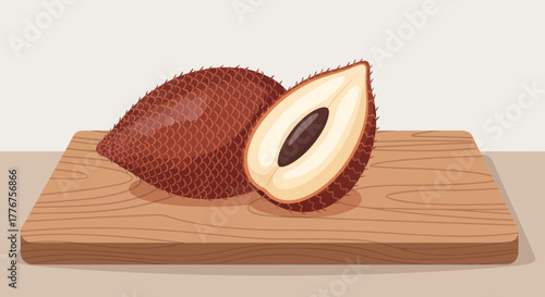 Freshly Cut Salak Fruit on Wooden Chopping Board Depicting Tropical Food in Detail