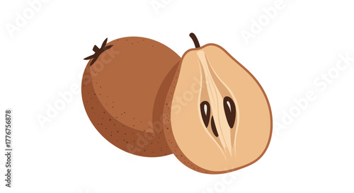 Freshly Cut Sapodilla Fruit Illustration Displaying The Nutritious Food Content