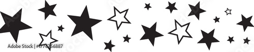 Black Silhouette Stars of Various Sizes and Styles on White Background icon symbol