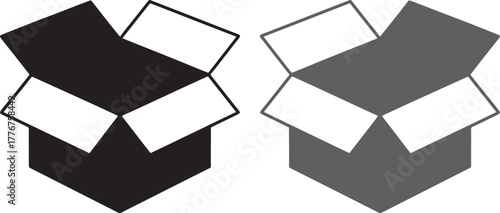 Two open cardboard boxes, one black and one gray, on white background open box packaging