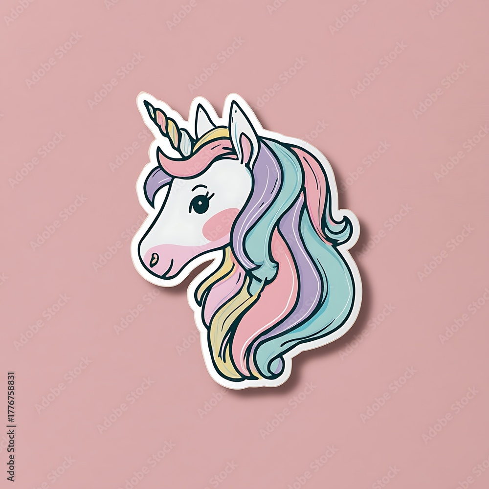 Fototapeta premium playful magical unicorn kawaii style sparkling rainbow mane portrait