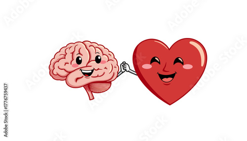 Illustration of a Cartoon Brain and Heart Cheerfully Shaking Hands, Symbolizing the Harmony Between Logic and Emotion in Human Decision-Making