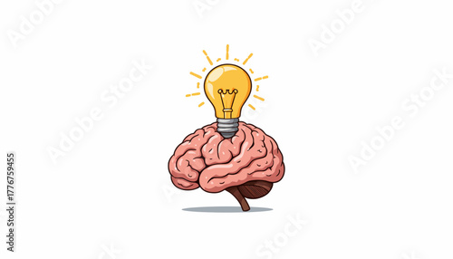 Creative brain generating innovative ideas symbolized by a lightbulb illuminating above it, representing intelligence and inspiration.