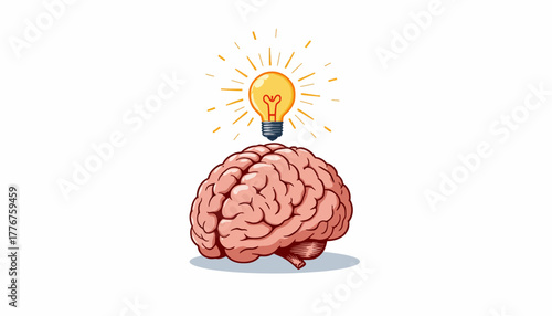 Illustration of a Brain with a Glowing Light Bulb Symbolizing Creative Thinking, Innovation, and Knowledge Generation Highlighting Intelligence and Ideas