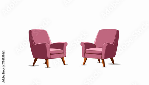 Vibrant Red Armchairs with Elegant Wooden Legs and Cushion Details Perfect for Cozy Living Room Decor