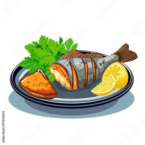Fish food on a plate without background