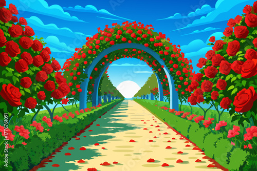 Rose garden with blue arches
