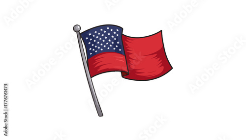 Illustration of a waving flag symbolizing patriotism with red, white, and blue colors and stars, representing unity and national pride