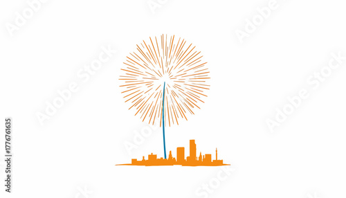 Illustration of a Rocket Launch with Fiery Trail and Smoke Against a Minimalist White Background, Symbolizing Exploration and Technological Advancement