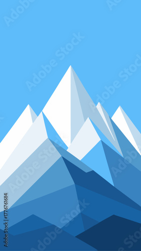 Geometric mountain range with blue sky background