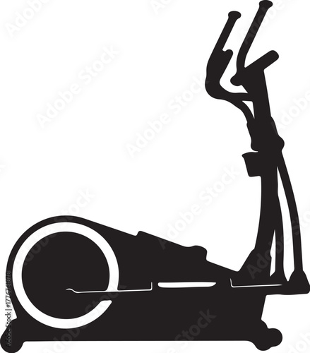 Black Silhouette of an Elliptical Exercise Machine cross trainer fitness equipment on transparent background