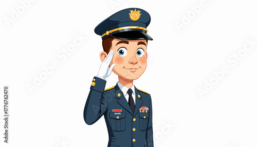 Adorable Cartoon Boy in Striped Shirt and Starred Cap with a Confident Pose and Playful Expression in a Minimalist White Background