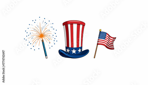 Festive Celebration with a Patriotic Red Hat and Vibrant Fireworks Display Against a Crisp White Background Symbolizing Unity and Joy