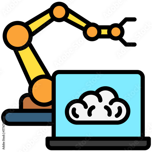 Machine Learning Icon, Mini Illustration Relate To Industry 4-0, Modern Industry. Use For Modern Concept, Ui, Ux Web And App Development.