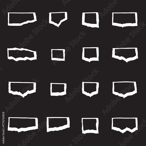 Collection of White Rectangular and Square Frames on a Black Background