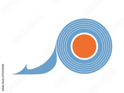 A roll of light blue tape with an orange center is shown with a piece unrolled.