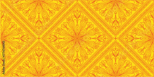 Abstract Floral Pattern Background Geometric Ornament Tile Surface Art Yellow Gold