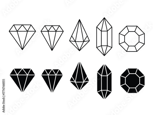 A collection of geometric diamond and gemstone illustrations